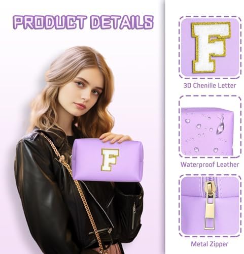 TOPEAST Mom Gifts for Mom, Personalized Initial Makeup Bag Cosmetic Bags for Women Cute Purple Makeup Pouch Birthday Gifts for Mom Mothers Gifts (Purple A) - Image 4