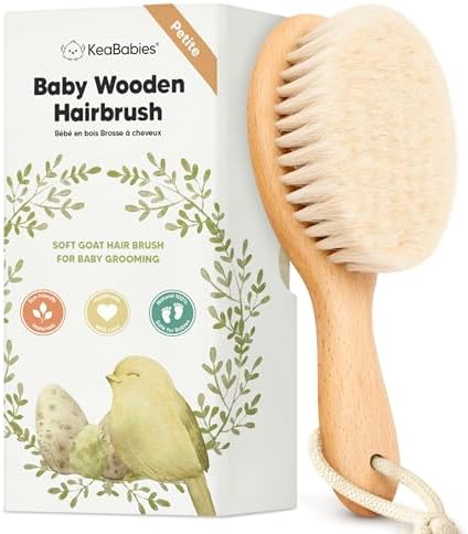 Wooden Baby Hair Brush for Toddler, Infant Cradle Cap (Walnut, Petite) by KeaBabies