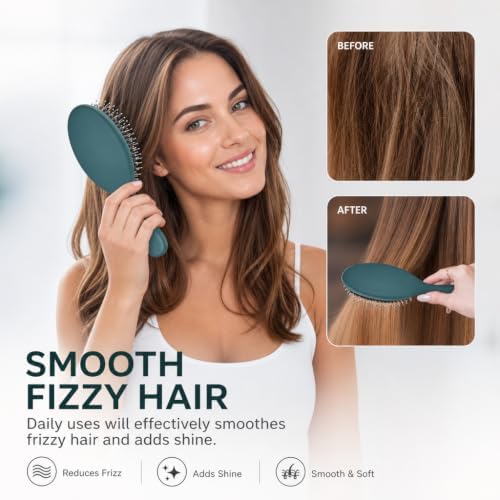 Boar Bristles Hair Brush for Women and Men, Detangling Hair Brush for Smoothing Massage Add Shine, Nylon&Boar Bristles Detangler brush for Hair Healthy (1 Pack-Green) - Image 5
