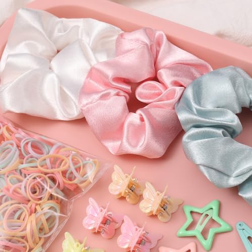 Rosvia 533PCS Hair Accessories Set for Girls,Mini Butterfly Hair Clips and Elastic Hair Ties,Satin Silk Scrunchies,Hair Kit for Toddler Girls - Image 5