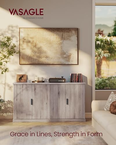 VASAGLE Contemporary Buffet Cabinet with Adjustable Shelves, Fluted Doors - Image 2