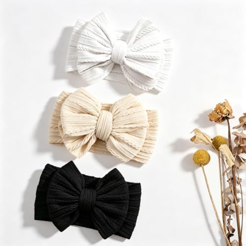 Baby Bows Headbands Soft Nylon Handmade Hair Accessories for Newborn Infant Toddler Kids (3 Mixed White, Large) - Image 6