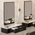 Wall Mount Salon Station with Mirror, Wall Mount Styling Station w/One Drawer, 3 Hair Dryer Holders & Glass Shelf, Beauty Barber Spa Equipment for Hair Stylist(Black) by Belandi