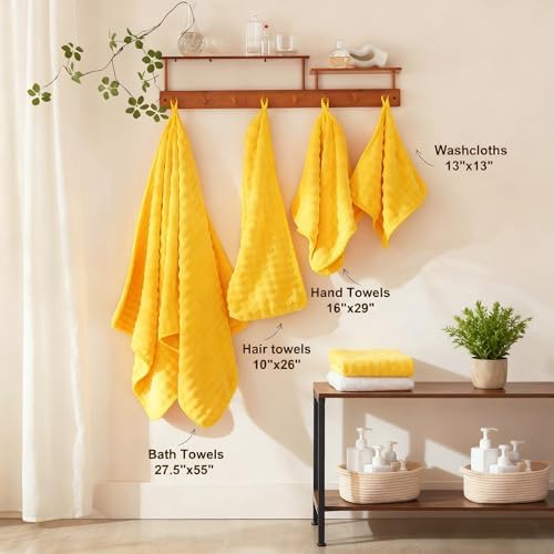 COZYART Lint Free 8 Pcs Bathroom Towels Set Ultra Soft Microfiber Yellow - Image 3