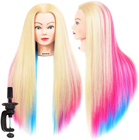 Mannequin Head with Long Synthetic Fiber Colorful Hair Styling Training Head 26-28inch Manikin Cosmetology Doll Head Hairdressing Training Model for Cutting Braiding Practice and Free Clamp Holder - Image 2