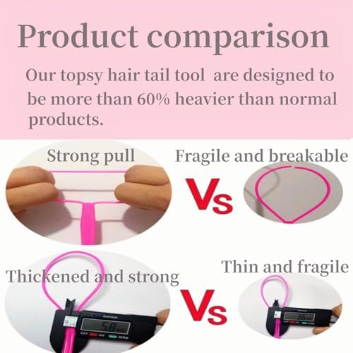 Schembo Topsy Tail Hair Tool Set - 6pcs Loop Styling Tool, Ponytail Pull Through, Two Sizes, 3 Colors (Pink/Purple/Blue) for Women, Girls & Kids - Image 5