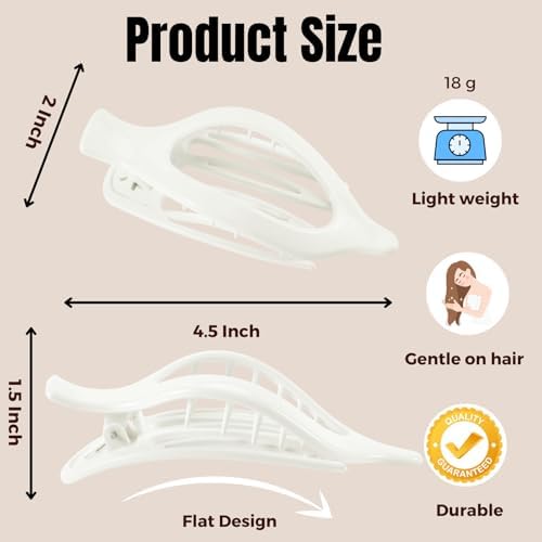 8 Pack Glossy White Flat Hair Clips for Women – Sleek Non-Slip Claw Clips with Strong Hold, Minimalist Hair Accessories for Bridal, Office, or Everyday Wear - Image 2