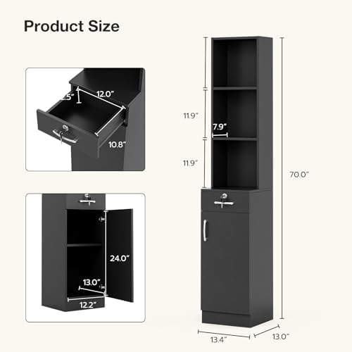 Wall Mount Salon Stations for Hair Stylist, Hair Salon Storage Cabinet, Beauty Barber Station with Lockable Drawer, Shelves, Storage Cabinet, Black - Image 3