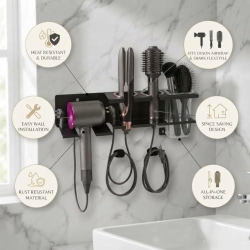 Hair Tool Organizer Wall Mount, Hot Tools Organizer, Hair Dryer Holder, Blow Dryer Holder Wall Mounted, Curling Iron Holder, Flat Iron Holder, Hair Brush Holder, Bathroom Hair Tool Organizer Storage - Image 4