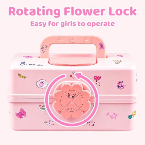 Hair Accessories Organizer 3-Layer Plastic Storage Box with Handle Pink176 - Image 2