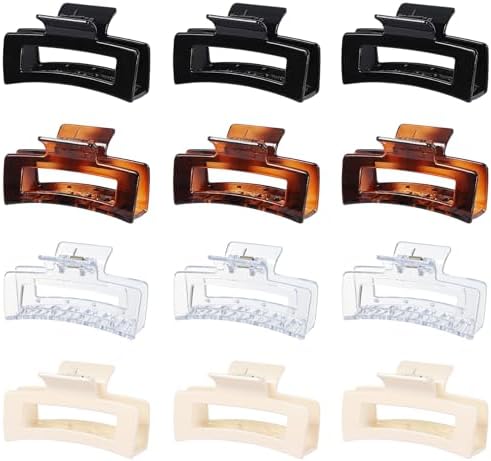 Sisiaipu 3.5 Inch Medium Square Claw Hair Clips, 12 Pcs Transparent, Amber, Glossy Black for Thick and Thin Hair - Hair Accessories for Women and Girls - Image 6
