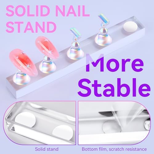 Makartt Press on Nails Stand: Clear and Pink Nail Holder for Painting Nails, Stands for Art Display Practice, Magnetic Clear Glitter Flower Fake Holders with Reusable Adhesive Putty for Home Salon DIY - Image 4