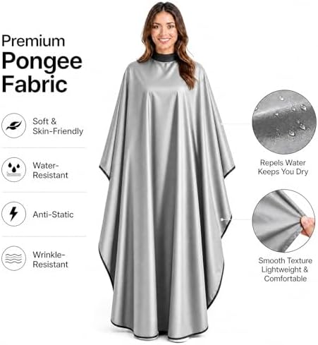Professional Salon Barber Cape, Waterproof Polyester Hair Cutting Cape, Silicone Neckline, Snap Button Colla, Extra Large - Image 5