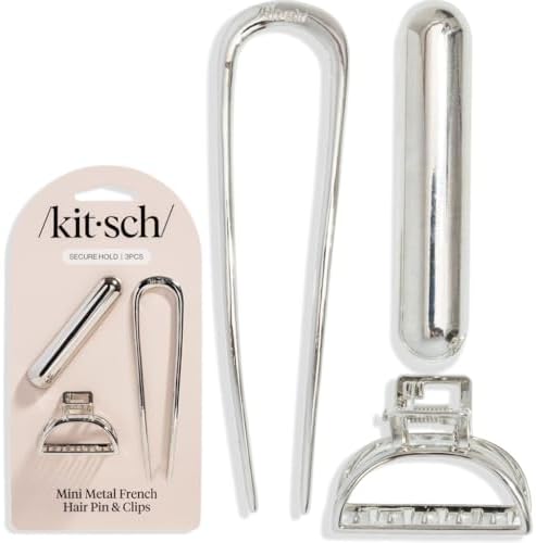 Kitsch Mini Metal French Hair Pin & Hair Clips for Women - Silver, Set of 3 by Kitsch
