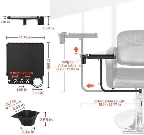 Tasalon Salon Hairstylist Tray, Metal Hair Extension Holder for Styling, Chair Mounted Hair Tray with 2 Magnetic Hair Dye Bowls, Professional Hair Color Tray for Hairstylist Station, Black - Image 6