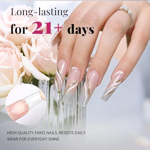 Krofaue 500PCS French Nail Tips, Half Matte Flexible Gel, Square, 10 Sizes - Image 2