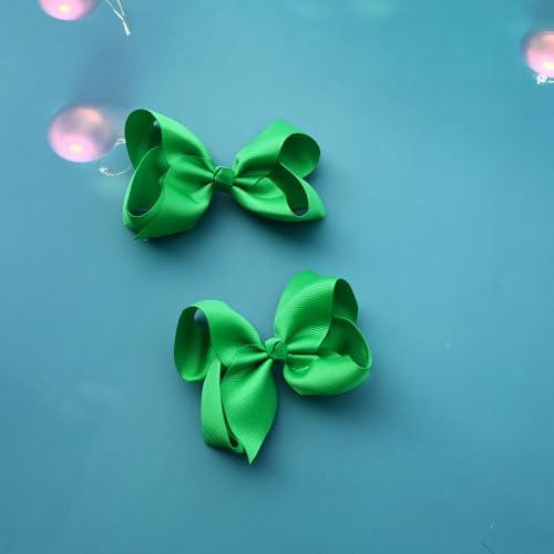 2 PCS 4.5inchs Hair Bows for Girls Grosgrain Ribbon Hair Bow Alligator Clips Hair Accessories for Baby Girls Toddlers(Green) - Image 5