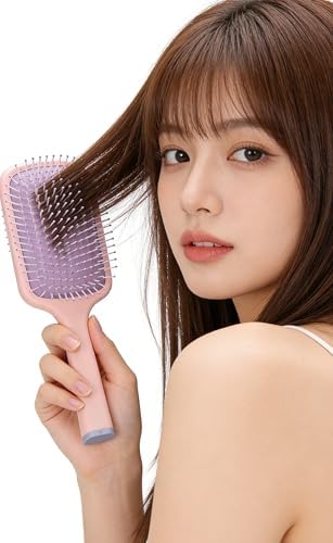 Paddle Hair Brush Women Blow Drying Professional Hairbrush Easy Grip Handle Hair Comb Straightening & Detangle Brush For Wet Dry Long Thick Thin Curly Natural Hair Salon Supplies (Pink) - Image 5
