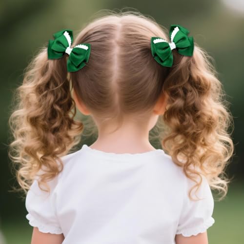 phnydreg Girl Green Hair Bow Accessories 14 Pieces Uniform Hair Bows Hair Clips Headband for School Toddler Girls - Image 5