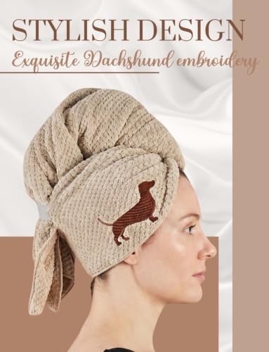 InnoBeta Dachshund Hair Towel for Women, 41"x25" Hair Wrap, Brown - Image 3