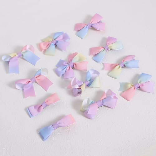 3" Girls Dressy Hair Bows Rainbow Gradient Multi Colored Grosgrain Ribbon Bow-knot Alligator Clips Holiday Hair Accessories for little Teen Toddler Girls Back School Gift in Pairs Set of 12 - Image 2