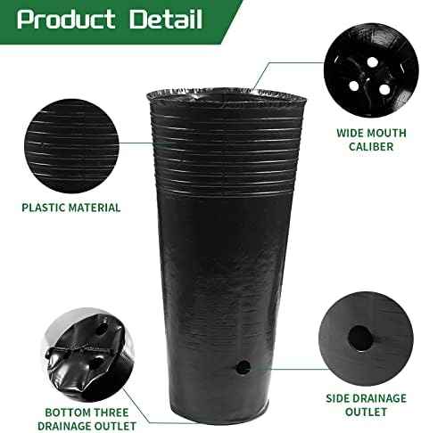 20 Pcs Plastic Deep Nursery Pots, 9.8" Round Tall Tree Pots - Image 3
