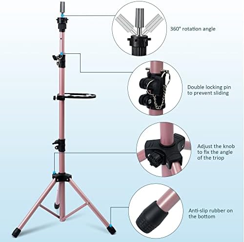 Klvied Wig Stand Tripod, Adjustable 25-53.5in for Braiding and Wig Styling - Image 6