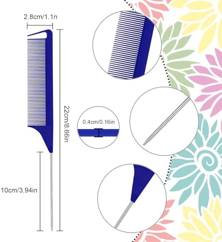 Patelai 30 Pcs Rat Tail Steel Combs Fine Tooth Bulk,Navy Blue - Image 2