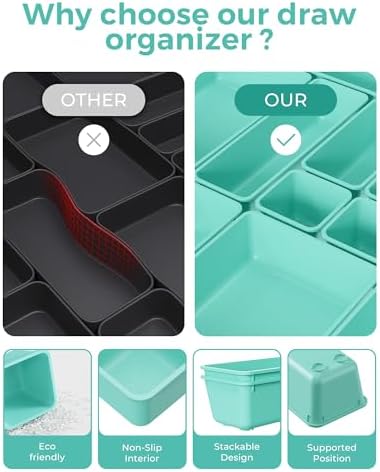 BiuLeon 25 PCS Plastic Drawer Organizers Set, 4-Sizes Vanity and Makeup Organizer, Desk and bathroom Drawer Organizer Trays, Organizers and Storage for Makeup, Jewelry, Gadgets, Utensils (Blue) - Image 5