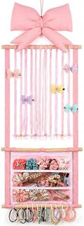 Back to School Pink Hair Bows Holder Headband Organizer for Girls Long Baby Hair Clips Accessories Display Storage Hanging Wall Decor with Hooks Gift for Nursery Toddler Girls Room(Clear Pocket) by Unknown