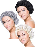 Blulu 3 Pack Satin Bonnet for Women,Black, Beige, Silver by Blulu
