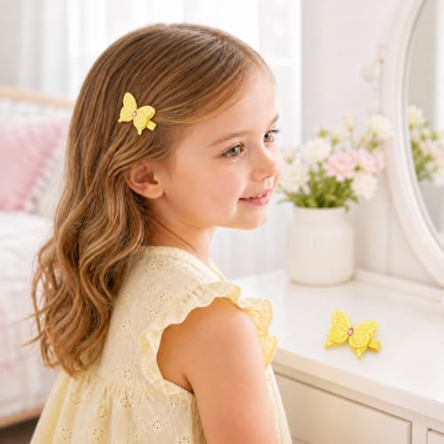 2 Pcs Butterfly Hair Clips for Girls, Fully Lined, Yellow - Image 4