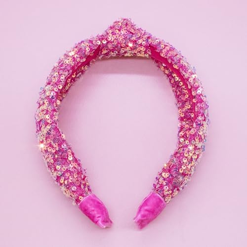 FROG SAC Sequin Knot Headband for Girls, Pink Knotted Hair Bands Accessories for Kids, Sparkly Iridescent Little Girl Headbands, Cute Fashion Hairbands for Tweens Stocking Stuffers for Children - Image 6