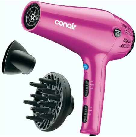 Conair Hair Dryer with Diffuser and Concentrator, 1875W, Pink by conair