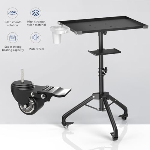 ZHOOGE Salon Tray Cart on Wheels with Stand Rack Tray, Premium Iron Alloy Tattoo Tray Height Adjustable Salon Service Tray with 360 Degree Mute Universal Tricycle for Tattoo Work, SPA and Dental Tray - Image 4