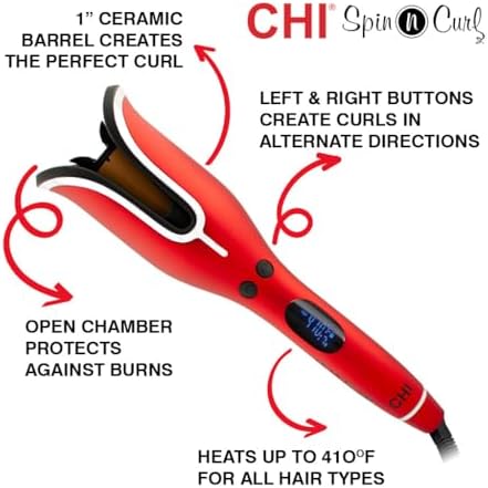 CHI Spin N Curl 1″ Ceramic Rotating Curling Iron, Ruby Red - Image 2