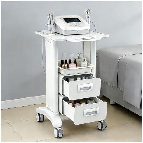 Medical Trolley Cart Mobile with Drawers, Hospital Ultrasound Cart with 4 Silent Swivel Wheels, Portable Medical Trolley Carts, 225 LBS Load, for Beauty, Salon, Clinic and Lab by Unknown