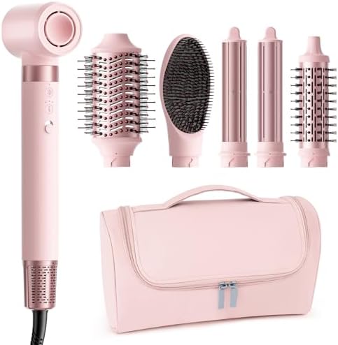 MESCOMB 6 in 1 Hot Air Styler Wrap, Professional Hair Styler with Thermal Round Brush for Blowouts, Fast Drying for Blow Dry, Curling, Volumizing, Straightening, Salon Results in Minutes (Light Pink) by MESCOMB