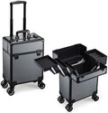 Rolling Makeup Case, Cosmetology Case on Wheels Professional Vanity Case with Trays for Women Large Travel Makeup Box Organizer Trolley with Key, Ashy Grey by Mecucasi
