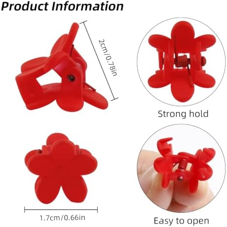 100Pcs Colorful Mini Flower Hair Clips Set, TEBIEKOY Small Hair Clips Mini Mouse Ear Hair Claw Clip Cute Jaw Clips Hair Pins Hair Barrettes Tiny Flower Hair Accessories for Women (Red flower) - Image 2