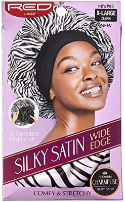Red by Kiss Reversible Silky Satin Hair Cap Hair Bonnet with Wide Edge Double Wear Cap, X-Large (Zebra) - Image 3