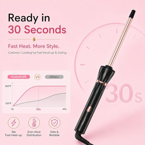Hahahope 3/8 Inch Curling Iron Wand, Small Ceramic Curler Barrel Tiny Black - Image 6