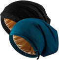 2 Pcs Adjustable Silk Hair Bonnet for Sleeping, Satin Lined Sleep Cap for Women and Men, Silk Hair Wrap Slouch Beanie. by Unknown
