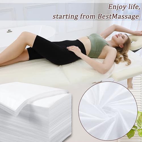 Disposable Bed Sheets 200 Pcs 31" x 71" Massage Table Sheets Non Woven Fabric SPA Bed Cover Breathable for Massage Beauty Tattoos(White) - Image 3