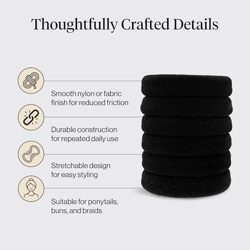 Kitsch Elastic Hair Ties No Damage | Stretchable Hair Bands - Black, 6pcs - Image 4