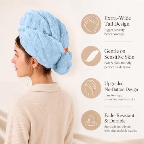 Microfiber Hair Drying Towel 2Pack, Large Size for Women, with Elastic Band - Image 4