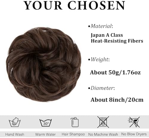 CJL HAIR Large Messy Bun Hair Piece Wavy Curly Scrunchies Synthetic Chignon Ponytail Hair Extensions Thick Updo Hairpieces for Women Dark Chocolate - Image 2