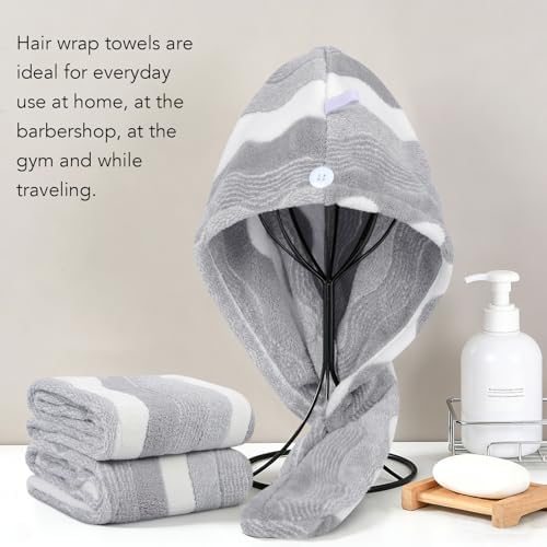 SINLAND Hair Drying Cap Hair Towel for Women 3 Pack Grey - Image 5