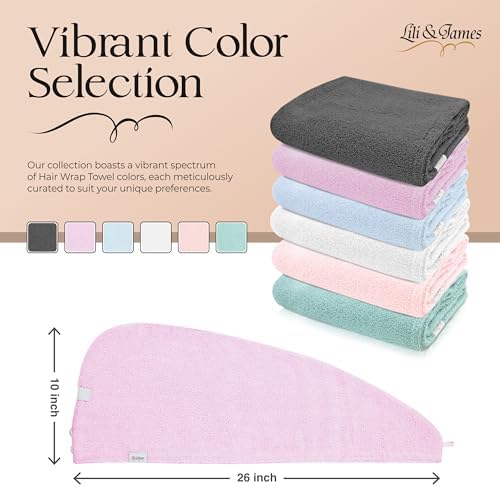 Lili&James 100% Cotton Hair Towel Wrap for Women & Kids – 420 GSM Quick Dry Hair Turban with Double Button Loop, Anti Frizz Non Microfiber Hair Drying Towel for Curly, Long & Thick Hair (Lilac+Aqua) - Image 2