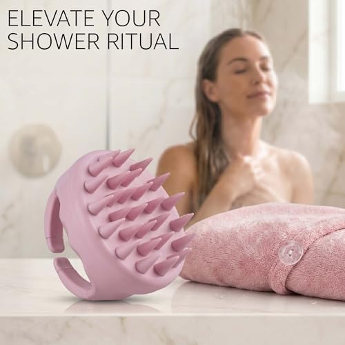 chérie Microfiber Hair Towel Wrap and Scalp Massager Scrubber Set, Pink - Image 7